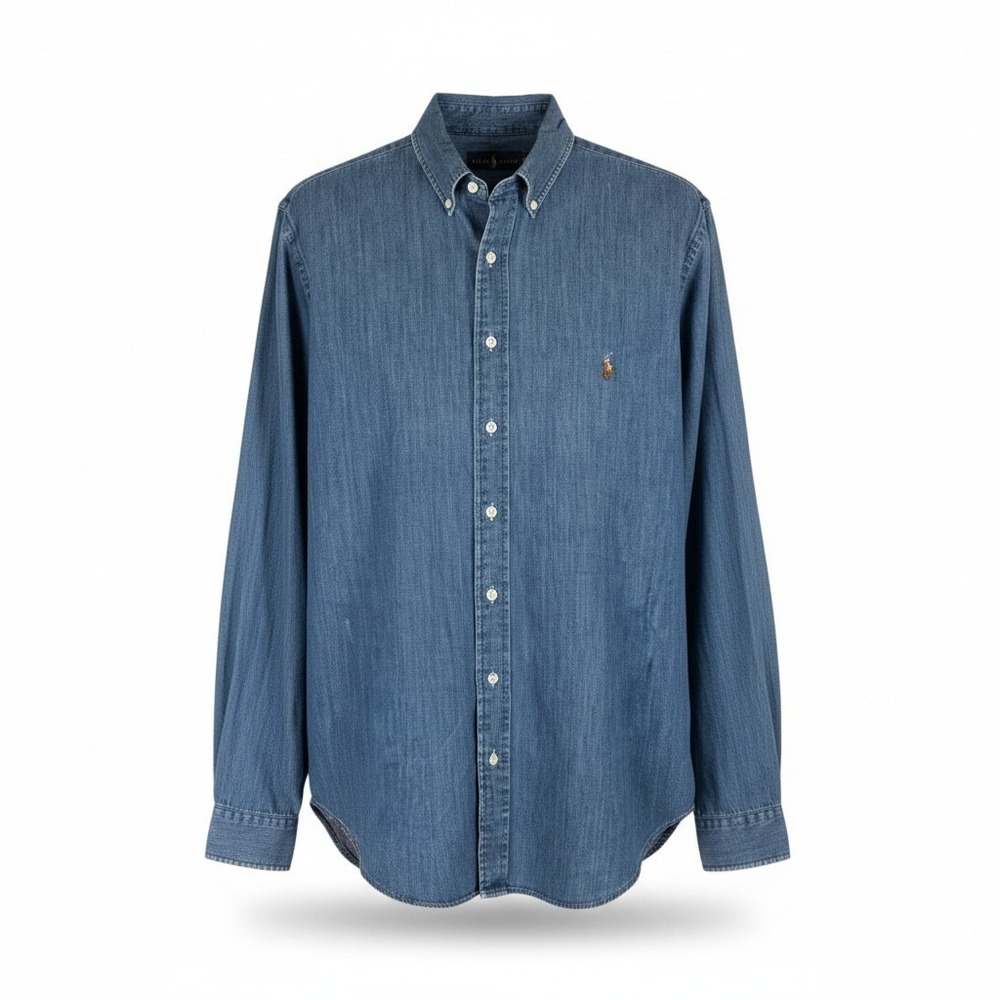 Vtg 90s Polo Ralph Lauren Chambray Shirt Mens XLT Multi-color Pony Blue Denim LS